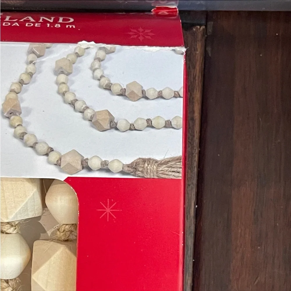 Christmas NIB wooden bead garland 6’